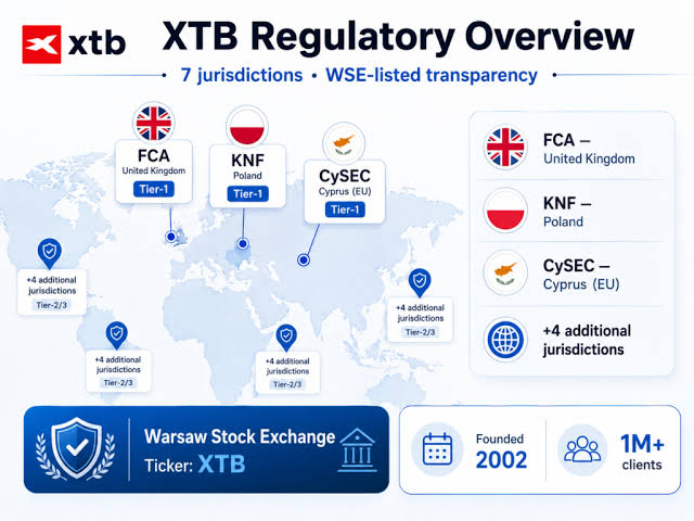 Tổng quan pháp lý XTB: FCA, KNF, CySEC và niêm yết trên sàn chứng khoán Warsaw